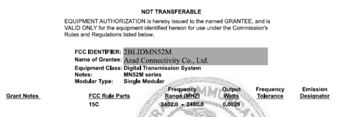 蓝牙无线模块MN52M系列产品(nRF52832模块)获得FCC认证